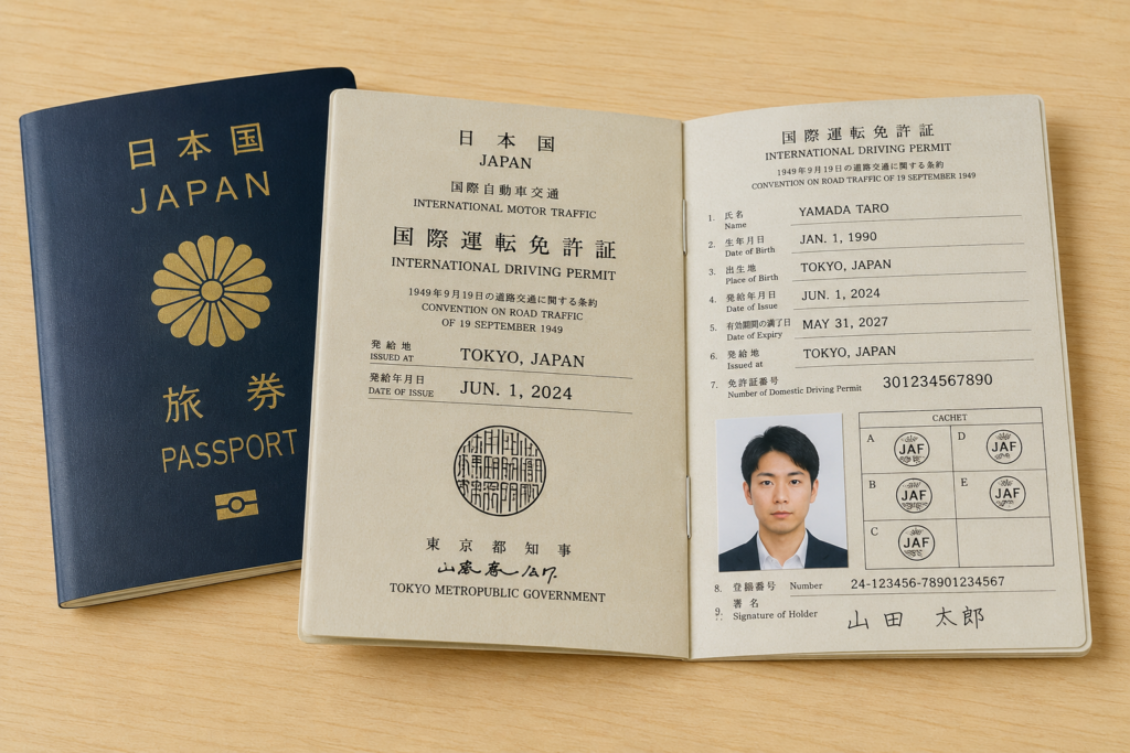 International Driving Permit and passport required for foreign visitors renting a car and driving in Japan
